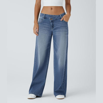 Flattering comfortable jeans for women in light azure
