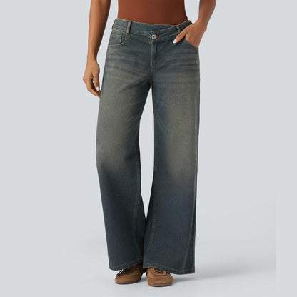 Soft wide-leg jeans in beige
